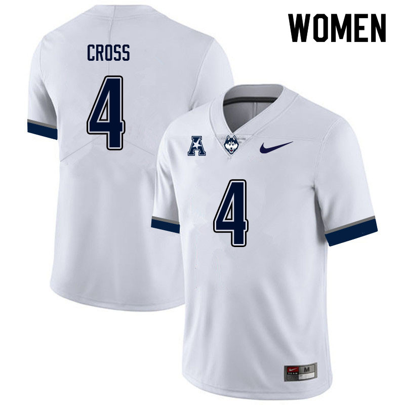 Women #4 Stan Cross Uconn Huskies College Football Jerseys Sale-White